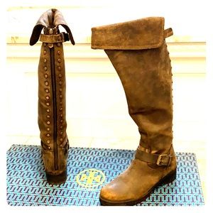 Tory Burch over the knee thunder suede boot